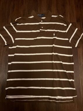 Ralph Lauren Brown & White Striped Polo Shirt